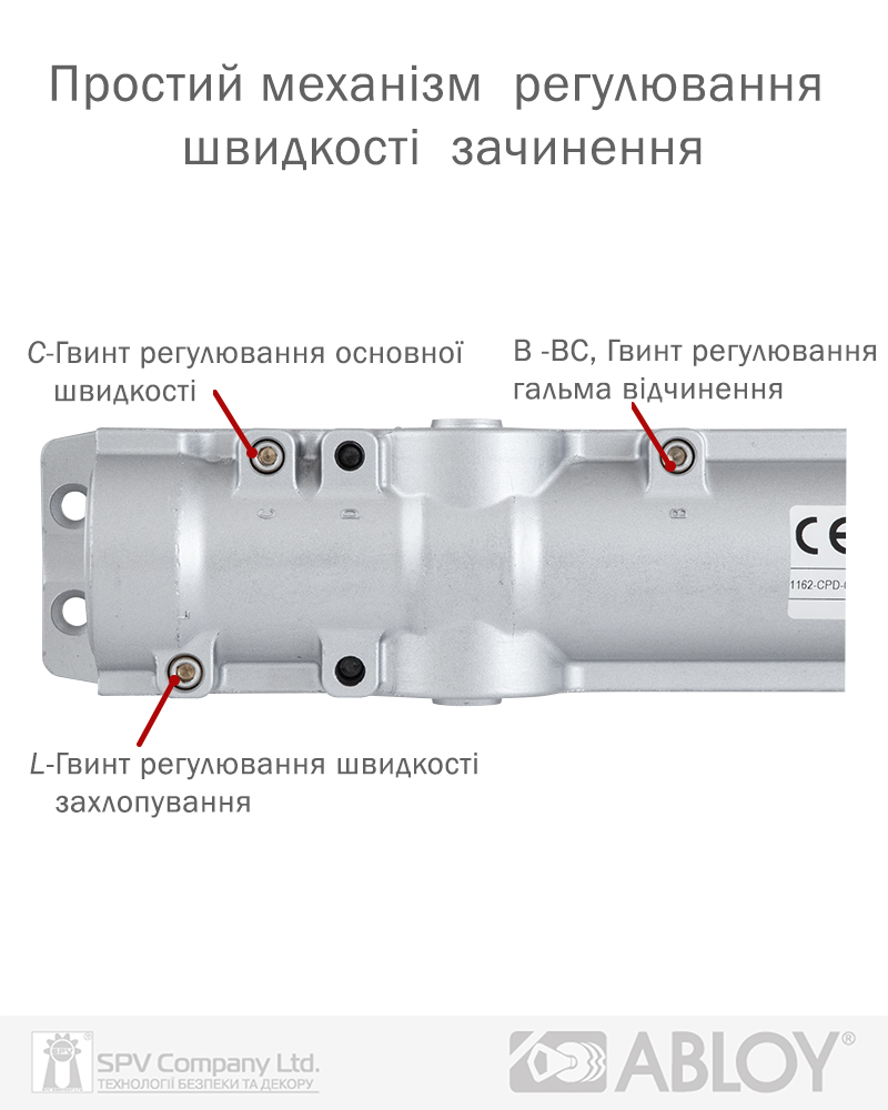 Доводчики накладные ABLOY R&P DC247 BC W/O ARM EN 5-7 до 160кг 1600мм FIRE