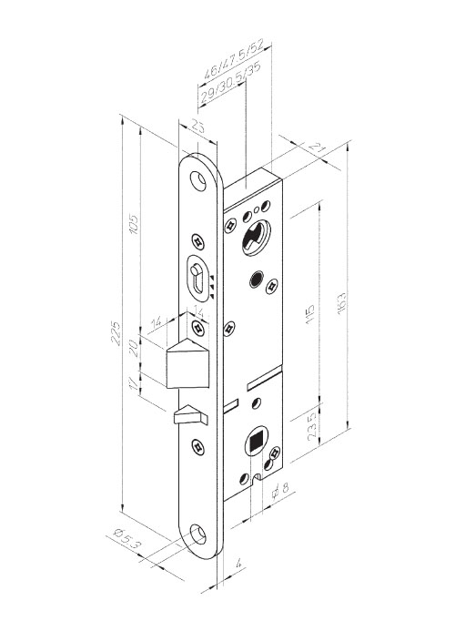Замки ABLOY для профильных дверей - Чертежи